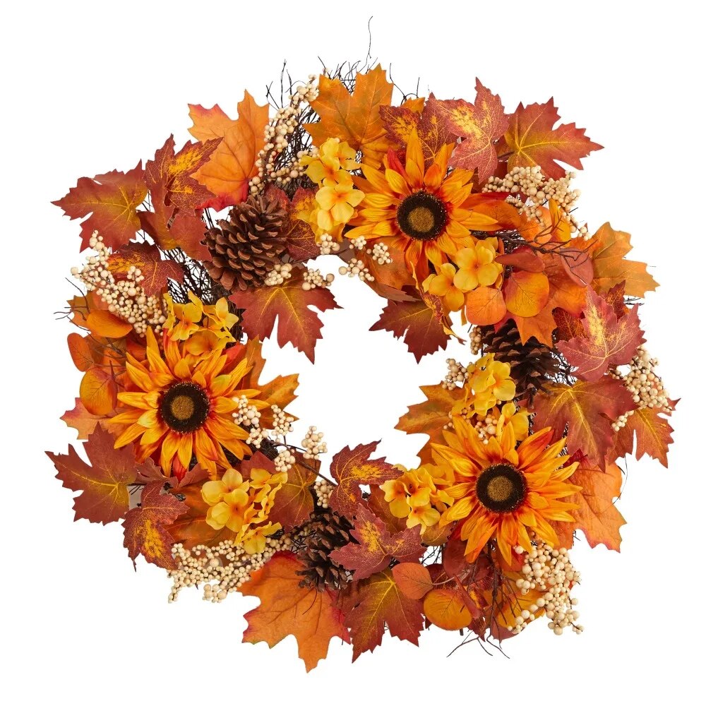 Thanksgiving Artificial Fall Maple Leaves Wreath - jenshomeandgardendecor