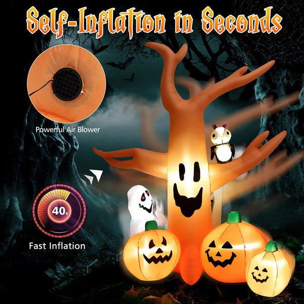 8 FT Halloween Inflatable Dead Tree w/ Pumpkins Blow up Yard Decoration - jenshomeandgardendecor