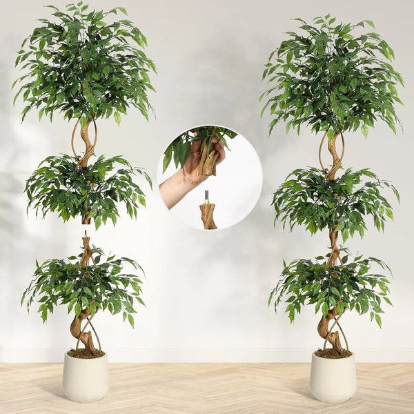Ficus Tree Artificial, 4FT/5FT/6FT Artificial Plants Indoor in Sturdy White Pot