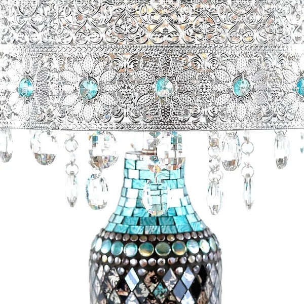 River of Goods Gracie's Crystal Table Lamp- Turquoise - jenshomeandgardendecor