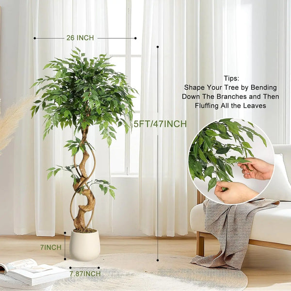 Ficus Tree Artificial, 4FT/5FT/6FT Artificial Plants Indoor in Sturdy White Pot