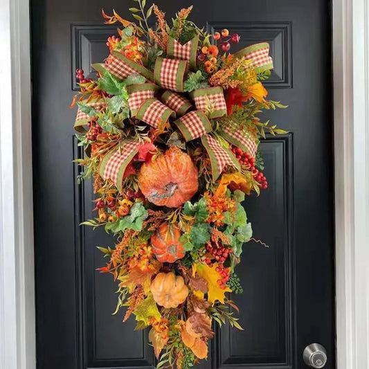 Fall Wreaths for Front Door Autumn Maples Leaf Pumpkin Berry Wreath - jenshomeandgardendecor