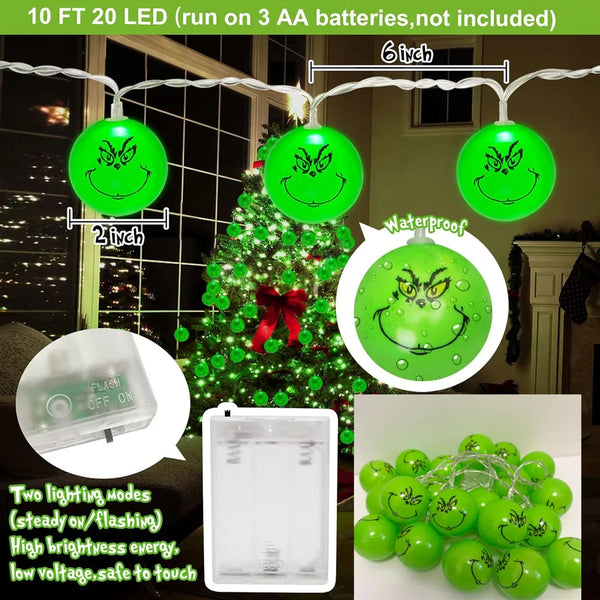 Christmas Grinch 80 LED 32.8 Ft Battery USB Operated Christmas String Lights