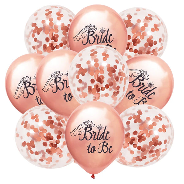 10Pcs Rose Gold Team Bride Latex Confetti Balloons