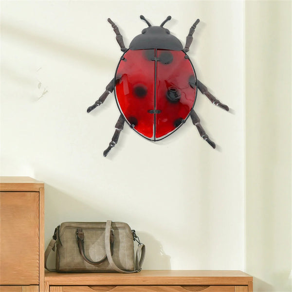 Metal Red Beetle Wall Decoration - jenshomeandgardendecor