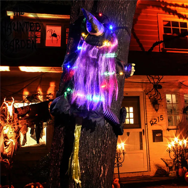 Halloween Witch Doll Crashing Into Tree For Door Porch Yard