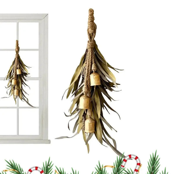45cm Winter Christmas Wreath With Bells Artificial Green Leaves