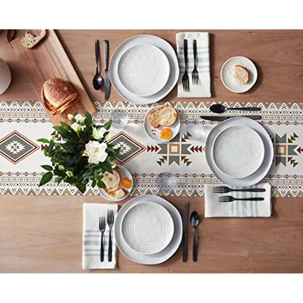 Western Boho Beige Grey Linen Table Runner - jenshomeandgardendecor