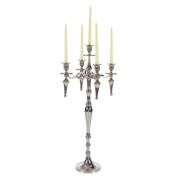 Traditional Silver Aluminum 5 Branch Candelabra Candle Holders 16"W X 33"H - jenshomeandgardendecor