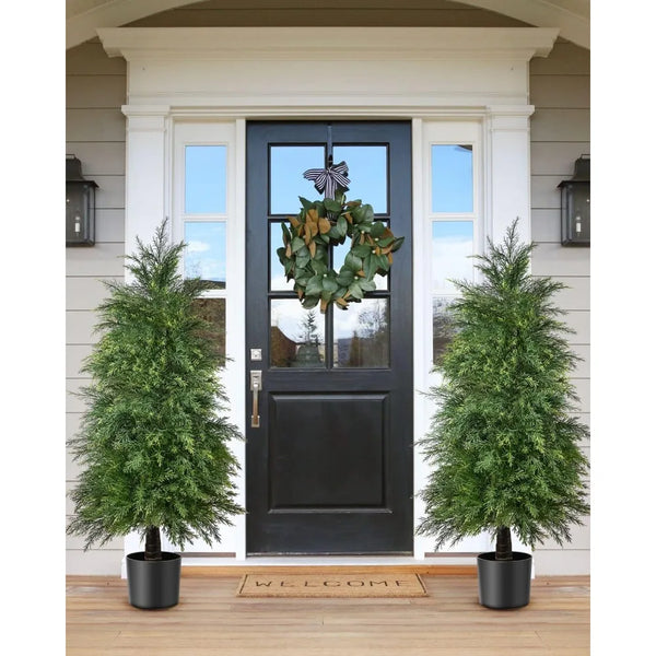 2 Pack 4ft Artificial Cedar Topiary Trees for Outdoor Front Porch Décor