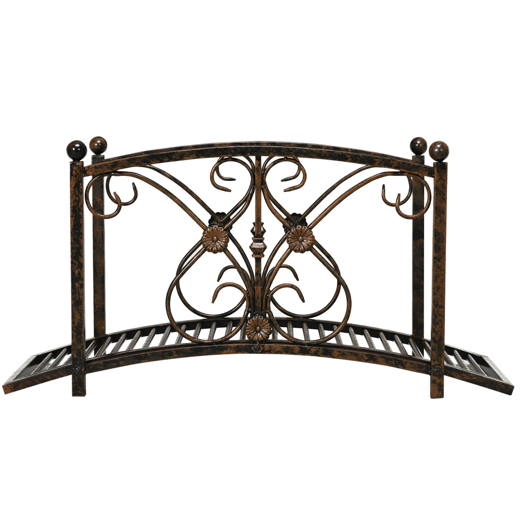 Metal Garden Bridge 3.3', Safety Railings Outdoor Décor for Pond, Stream, Creek