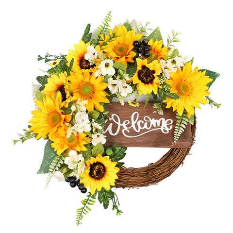 Sunflower Wreath For Front Door Yellow Decorative Summer Floral Door Wreath Welcome Sign Wall Home Decoration