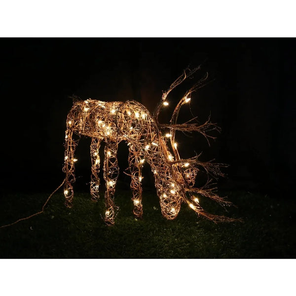 24"H Outdoor Rattan Grazing Reindeer Lawn Decoration with White Lights - jenshomeandgardendecor