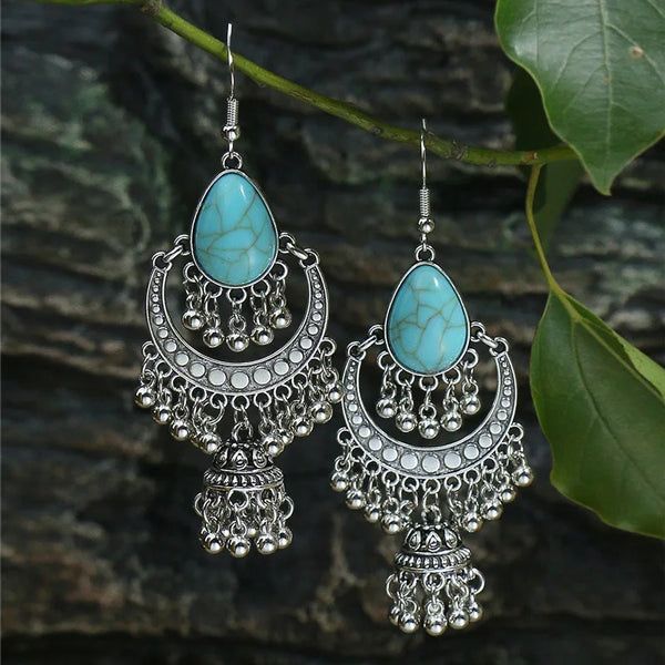 Bohemian Vintage Tibetan Silver Geometric Drop Earrings - jenshomeandgardendecor