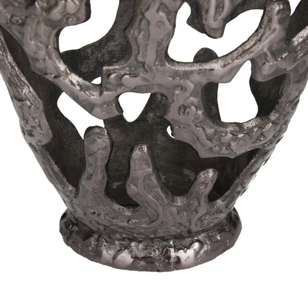 20" Black Aluminum Vase With Cut Out Designs - jenshomeandgardendecor