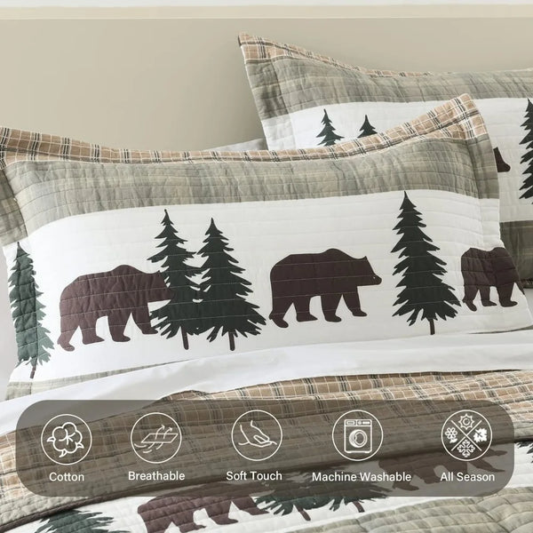 Lodge Cabin Bedspread Set 3 Pieces - jenshomeandgardendecor