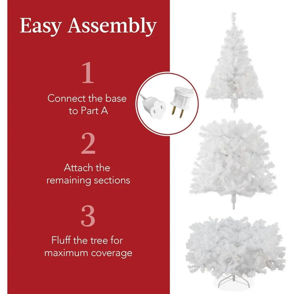 White Christmas Tree w/Warm White Lights, Stand, Easy Assembly