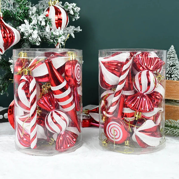 14pcs Christmas Red White Candy Cane Ornaments