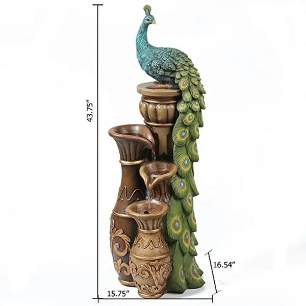 Peacock Decorative Fountain with LED Light Outdoor Resin Garden Water Feature