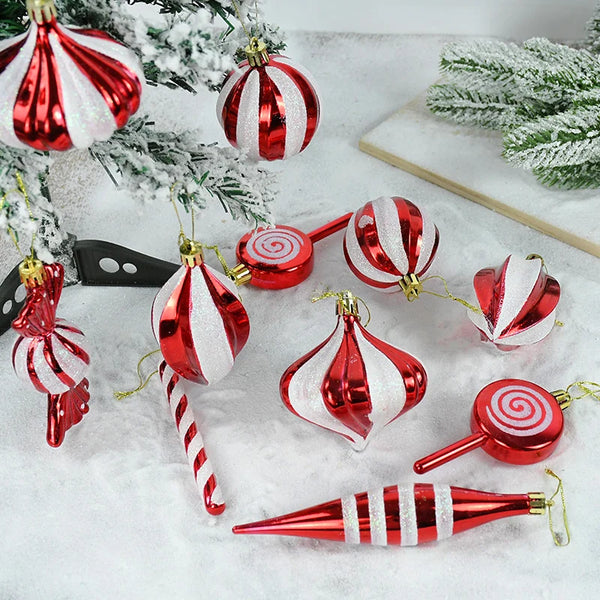 1Set Christmas Candy Cane Pendants Red White  Xmas Tree Hanging Ornaments