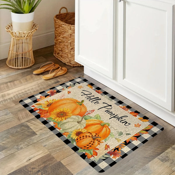 Autumn Pumpkin Maple Leaf Print Kitchen Floor Mat