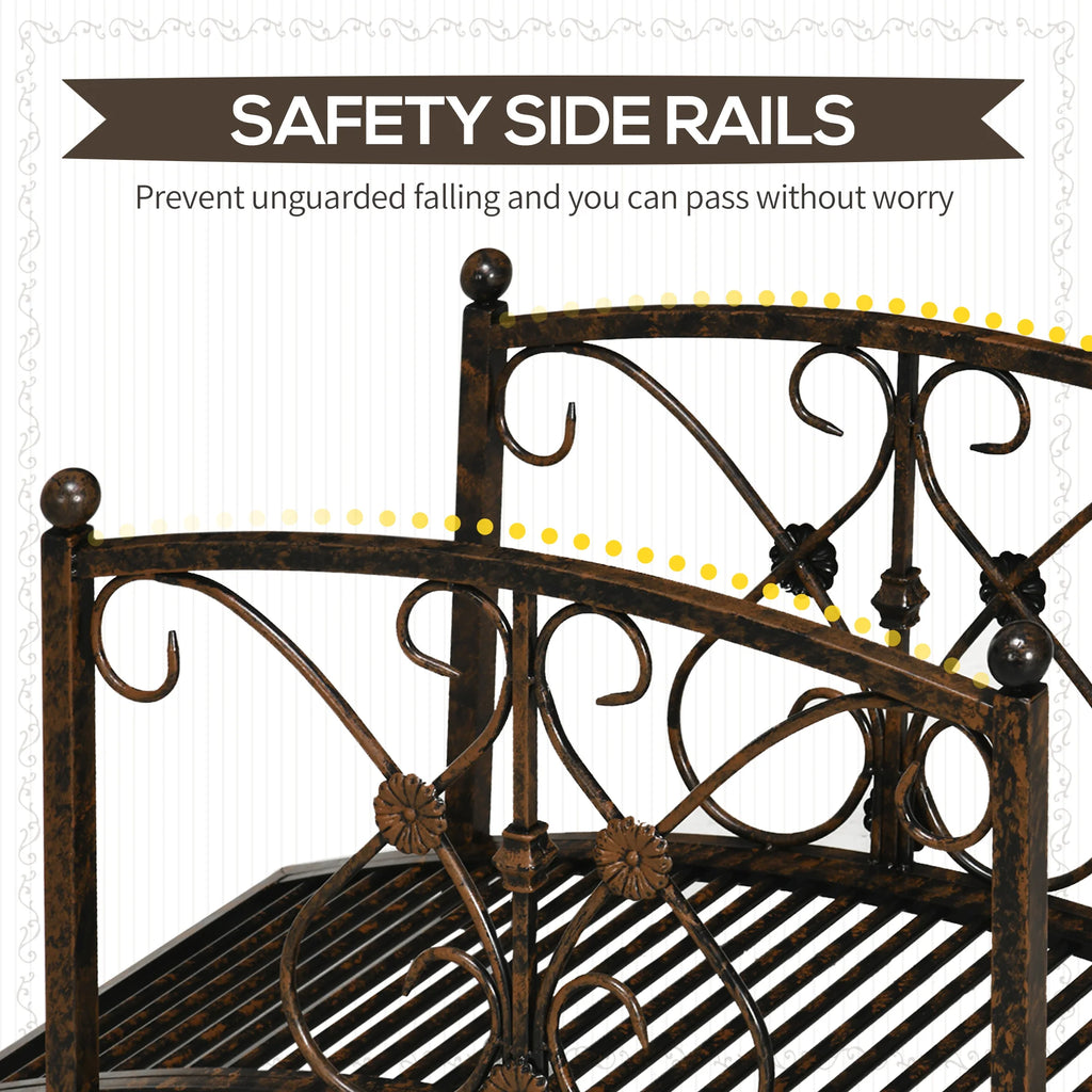 Metal Garden Bridge 3.3', Safety Railings Outdoor Décor for Pond, Stream, Creek