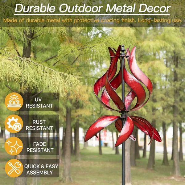 Large Outdoor Metal Wind Spinners with Stake (19" W x 87" H)