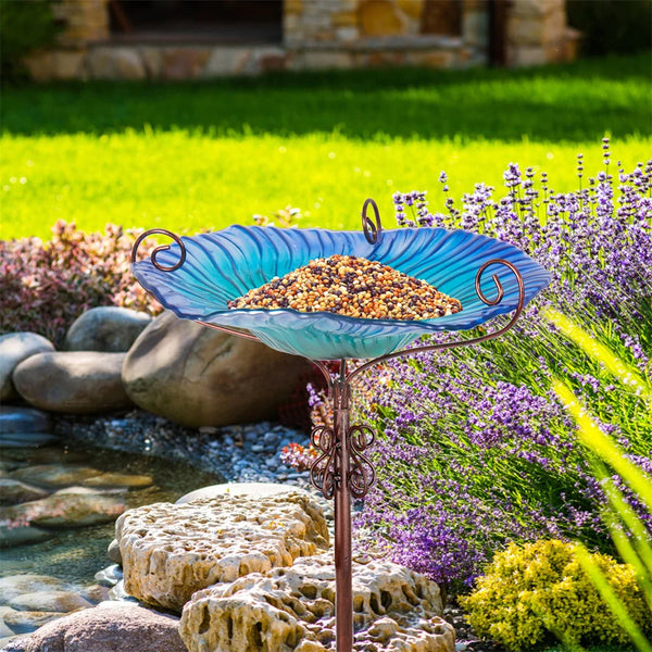 Large Outdoor Glass Bird Bath Garden Feeding Bowls