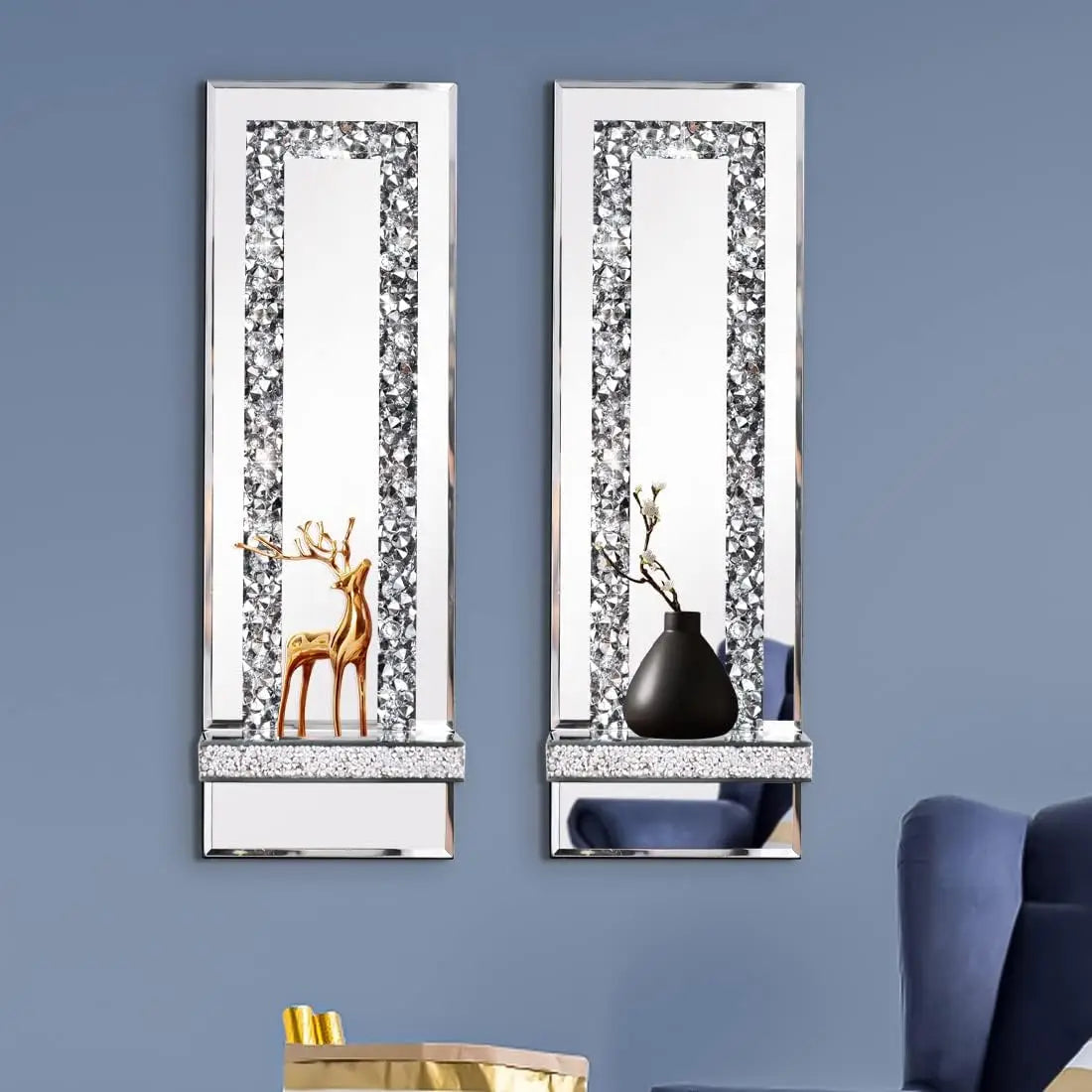 Crystal Crush Diamond Mirrored Candle Sconces, Silver Wall Candle Holder Set of 2, multiple styles available