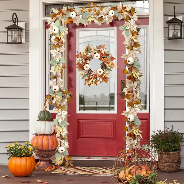 1.8/2.7M Autumn Maple Leaf Pumpkin Berries Garland - jenshomeandgardendecor