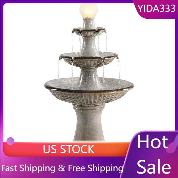 Knight Floor Fountain with Ivory Finish, 45.25" Height, 23.625" Width, 23.8" Depth - jenshomeandgardendecor