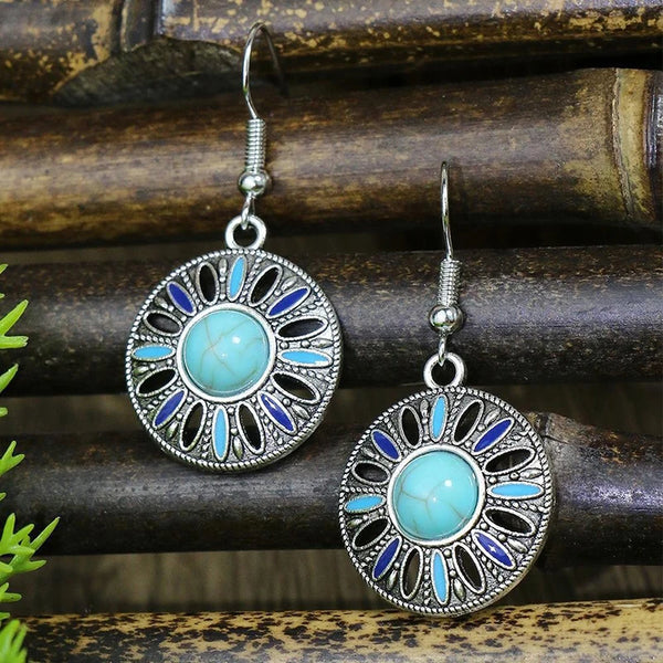 Bohemian Vintage Tibetan Silver Geometric Drop Earrings - jenshomeandgardendecor