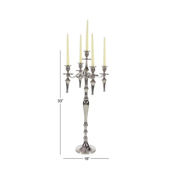 Traditional Silver Aluminum 5 Branch Candelabra Candle Holders 16"W X 33"H - jenshomeandgardendecor