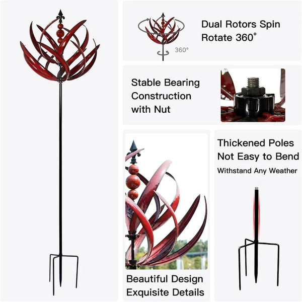 Yard Garden Wind Spinners -  (Burgundy Lotus)