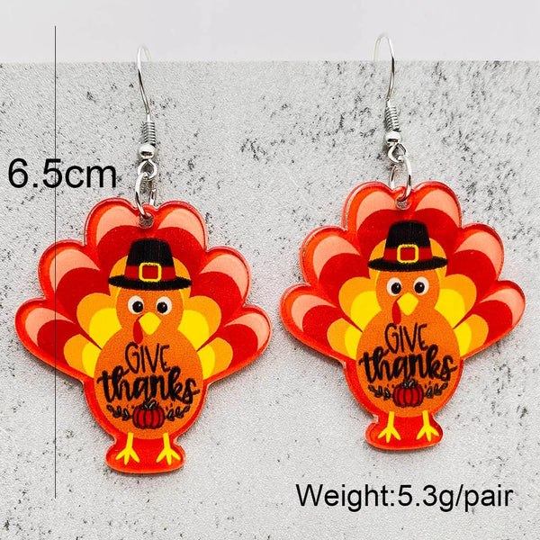 Autumn Thanksgiving Turkey Acrylic Print Earrings