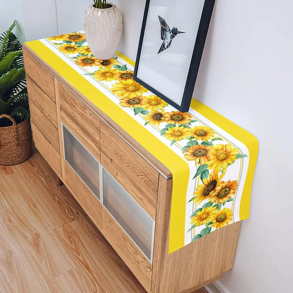 Yellow Sunflower Linen Table Runner