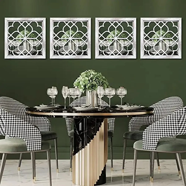 4-Pack Square White Decorative Mirrors Farmhouse Wall Decor 12x12 Inch