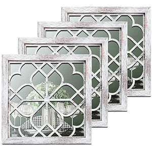 4-Pack Square White Decorative Mirrors Farmhouse Wall Decor 12x12 Inch
