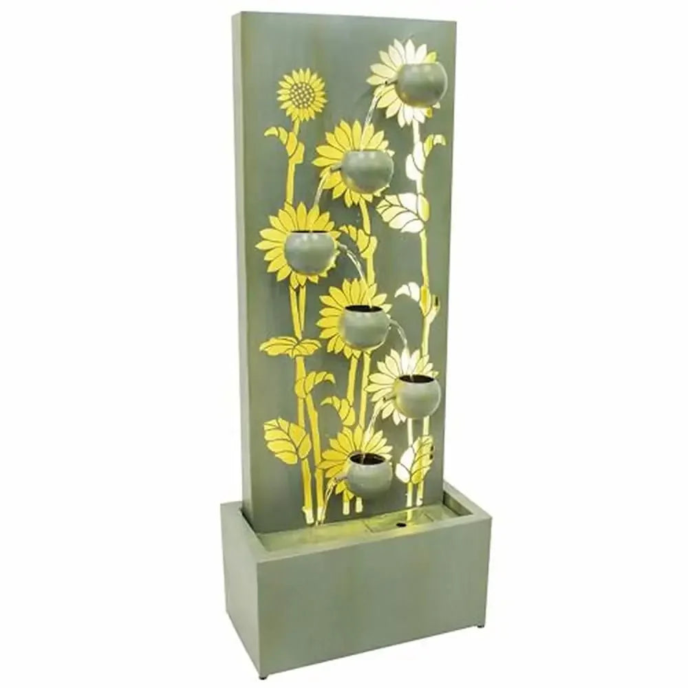 Sunflower Fields Outdoor Water Fountain Galvanized Steel LED Lights 48.5-Inch Tall