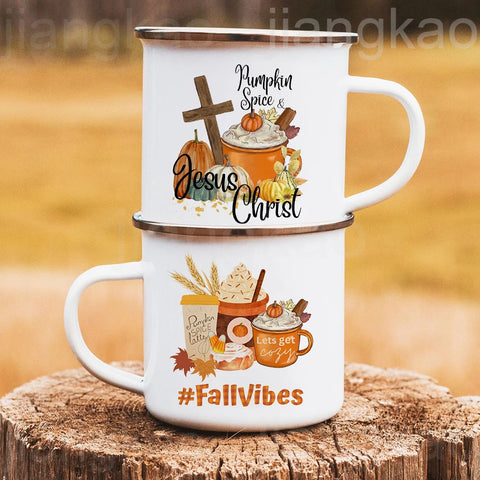 Pumpkin Spice Christian Themed Enamel Mug