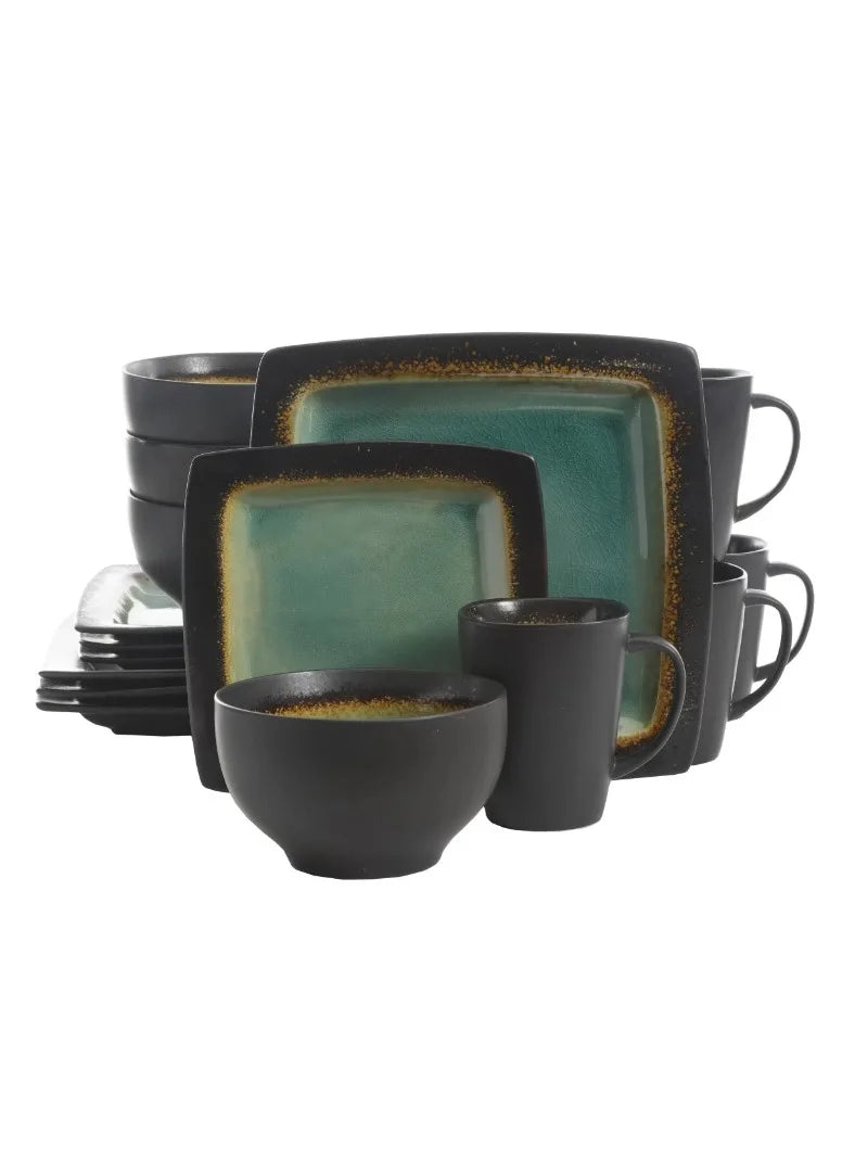 Gibson Home Ocean Oasis 16-Piece Dinnerware Set, Turquoise - jenshomeandgardendecor