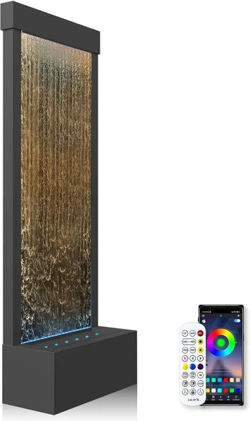 Indoor Mirror Waterfall Fountain with APP Controlled Multicolor LED Light, Floor Standing Fountains Kit, 48" Home