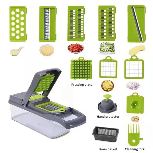 1Pc Green Black 12 in 1 Multifunctional Vegetable Slicer Cutter Shredder - jenshomeandgardendecor