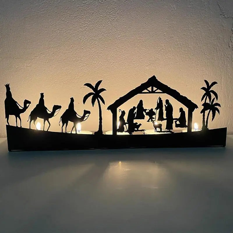 Wooden Nativity Scene Silhouette Tealight Candle Holder For Christmas Table Decoration - jenshomeandgardendecor