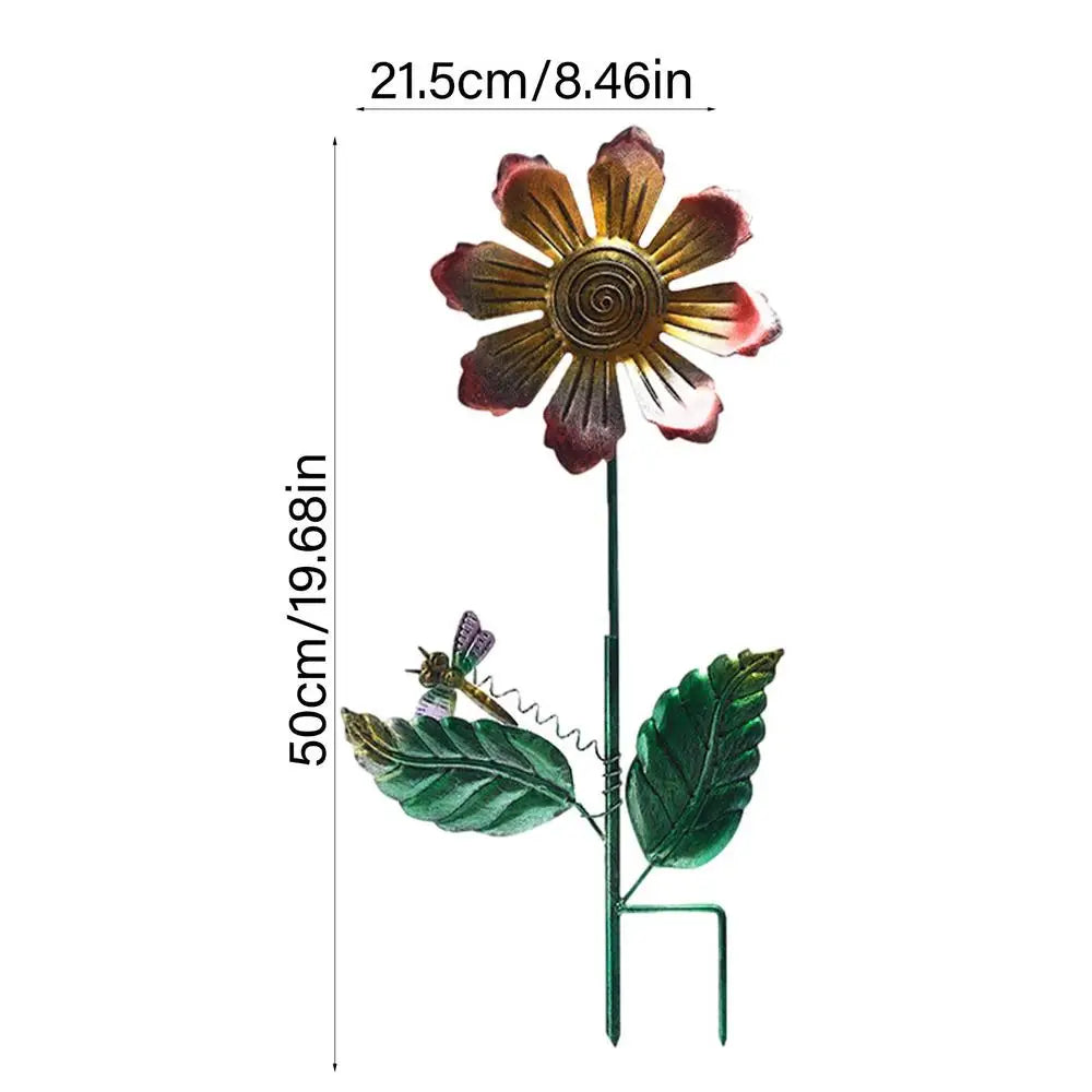 Flower Stakes Iron Outdoor Decor Landscape Garden Art with Dragonfly Butterfly Bee Ornaments Yard Flower Sticks for Spring Patio - jenshomeandgardendecor