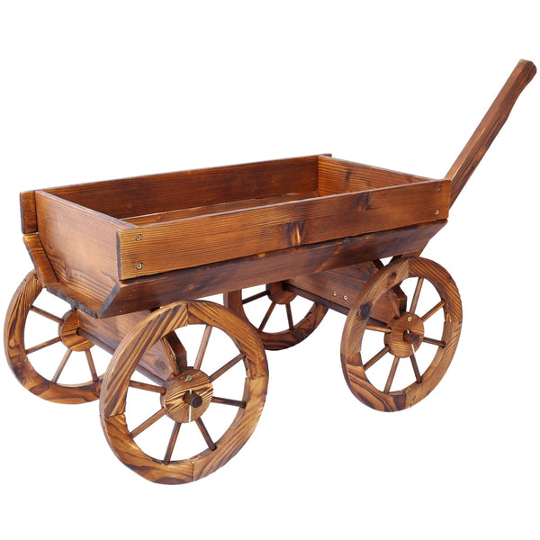 Wood Wagon Flower Planter Pot Stand W/Wheels