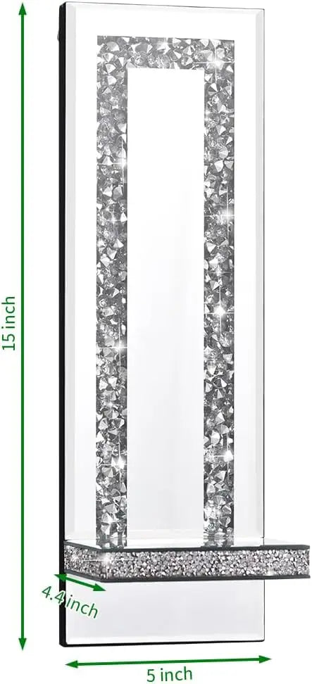 Crystal Crush Diamond Mirrored Candle Sconces, Silver Wall Candle Holder Set of 2, multiple styles available