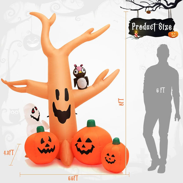 8 FT Halloween Inflatable Dead Tree w/ Pumpkins Blow up Yard Decoration - jenshomeandgardendecor