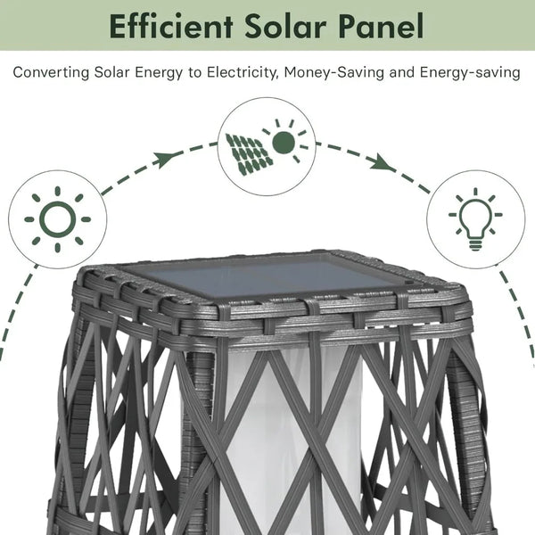 2-Piece Outdoor Solar-Powered Woven Wicker Lantern Floor Lamp