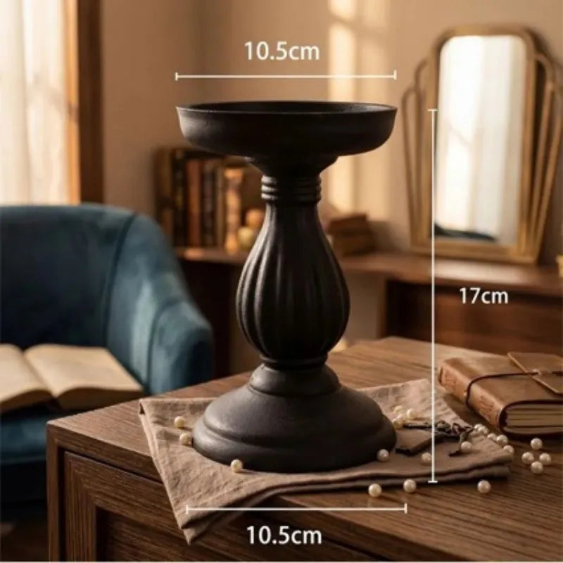 Vintage Black American Style Wooden Candle Holder